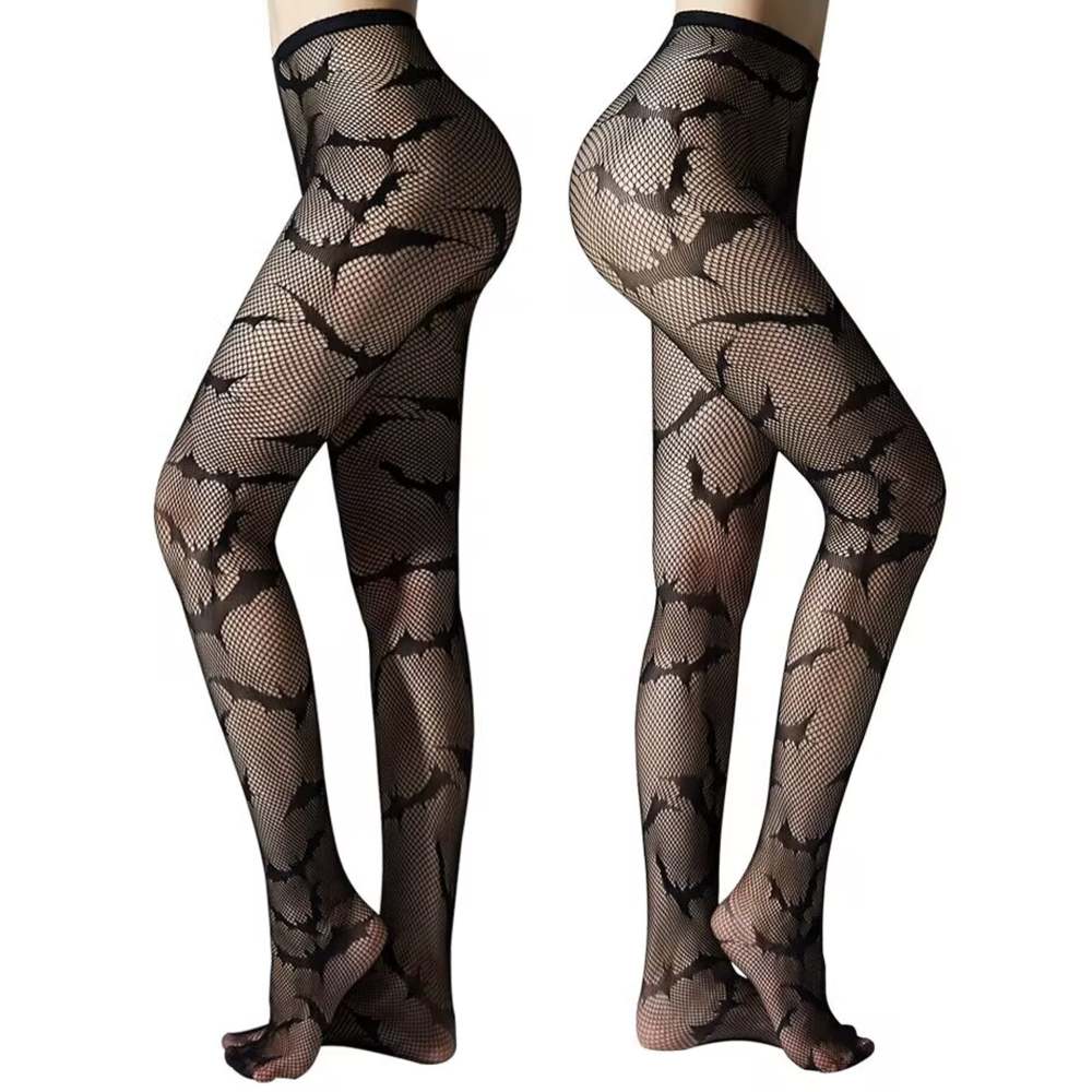 Zac's Alter Ego - Bat Pattern Stretch Knit Fishnet Strumpfhose - Schwarz